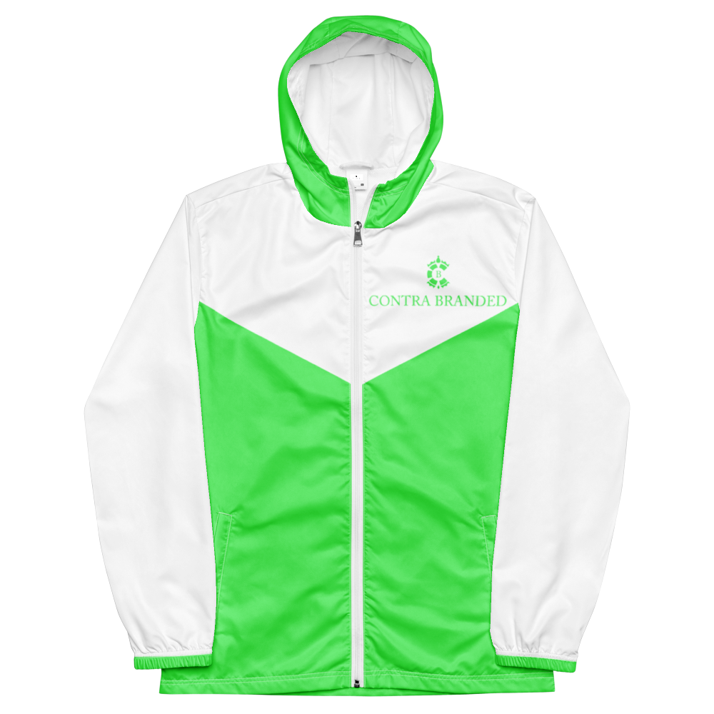 Royal Crest Badge Lime Green & White Men's Windbreaker — front view