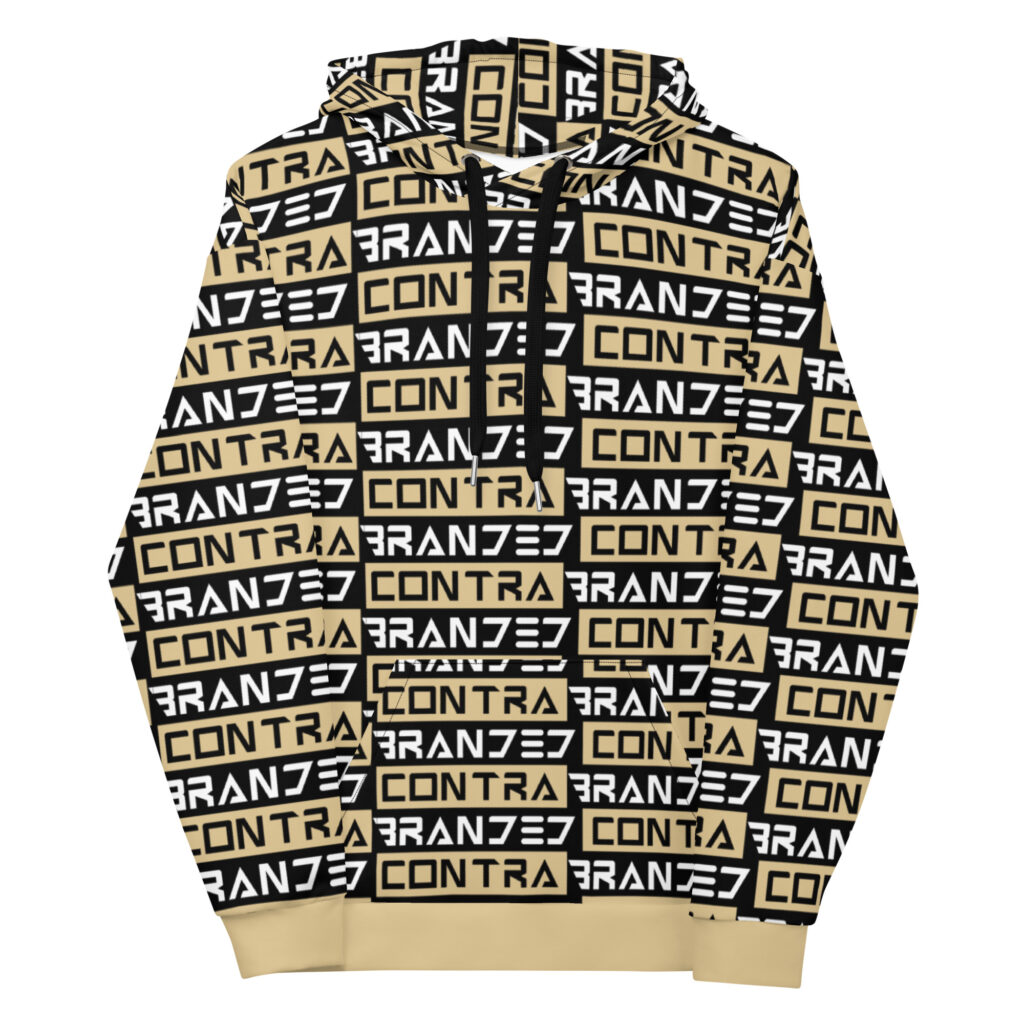 Wheat All Over Print Classic Type Bars Hoodie With Classic Contrabranded Lettering pattern