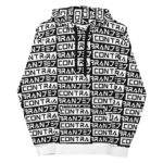 White All Over Print Classic Type Bars Hoodie With Classic Contrabranded Lettering pattern