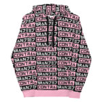 Pink All Over Print Classic Type Bars Hoodie With Classic Contrabranded Lettering pattern