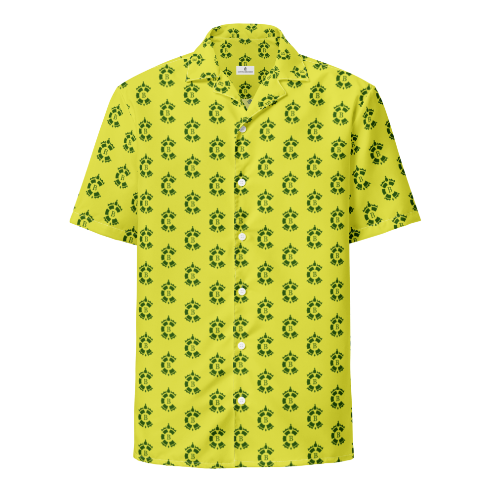 R-Logo Green On Yellow Unisex Button Up Shirt — front view
