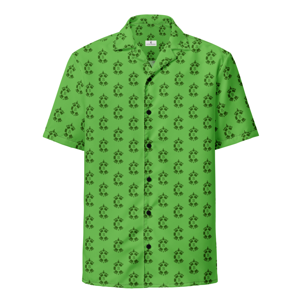 R-Logo Green On Green Unisex Button Up Shirt — front view