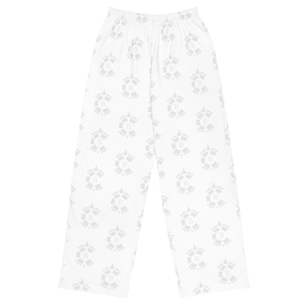 Contrabranded Monogram White Unisex Wide-Leg Pants — front view