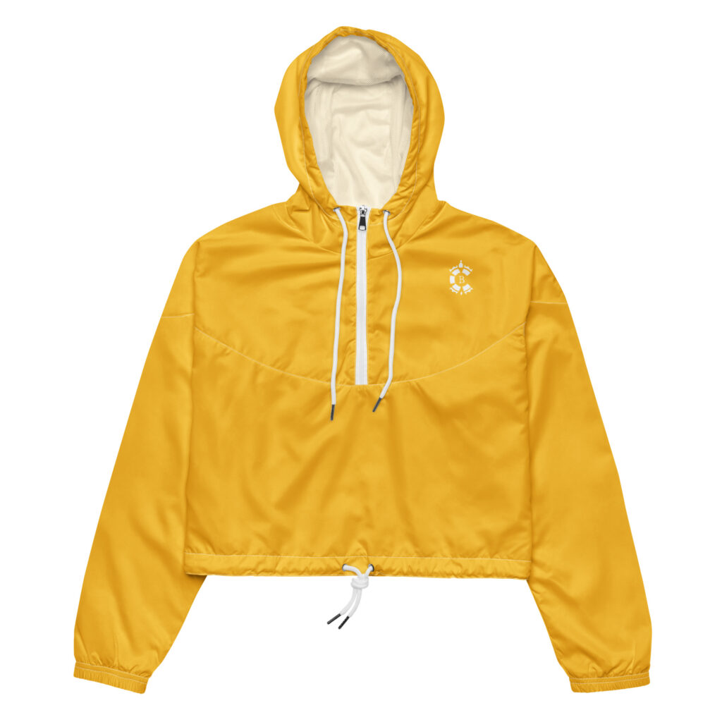 Royal Crest Badge Yellow Women's Cropped Windbreaker — front view