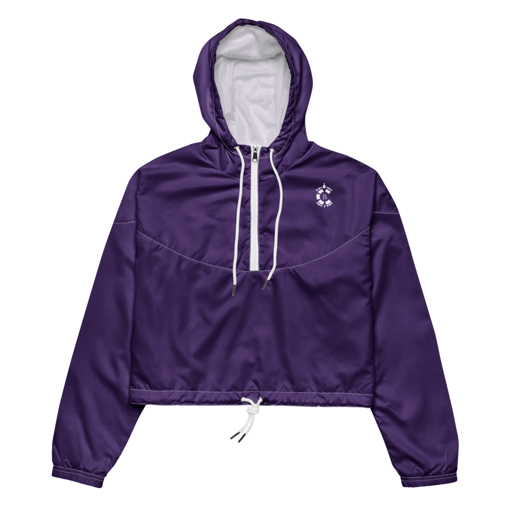 Royal Crest Badge Purple Women's Cropped Windbreaker — front view
