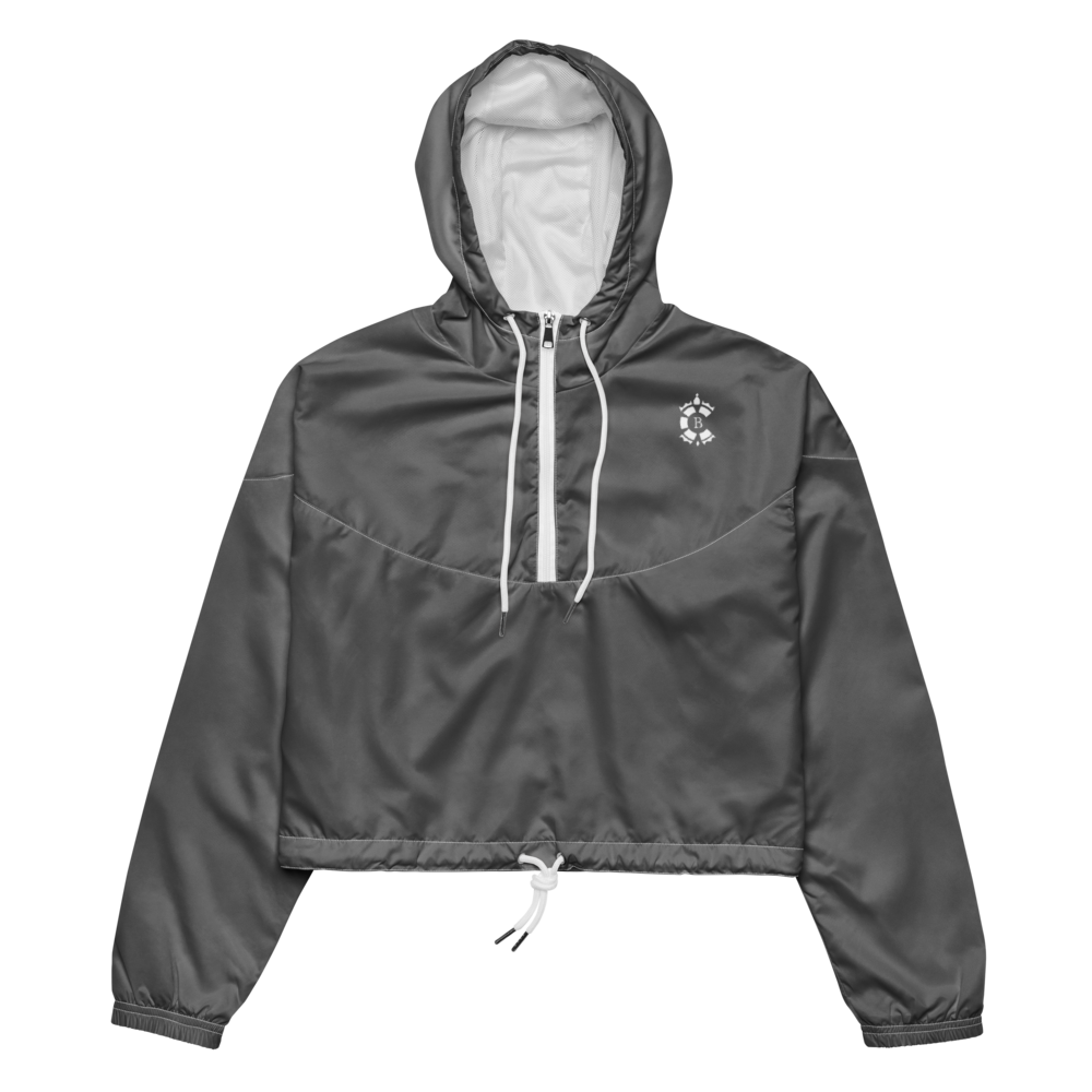 Royal Crest Badge Charcoal Grey Women's Cropped Windbreaker — front view