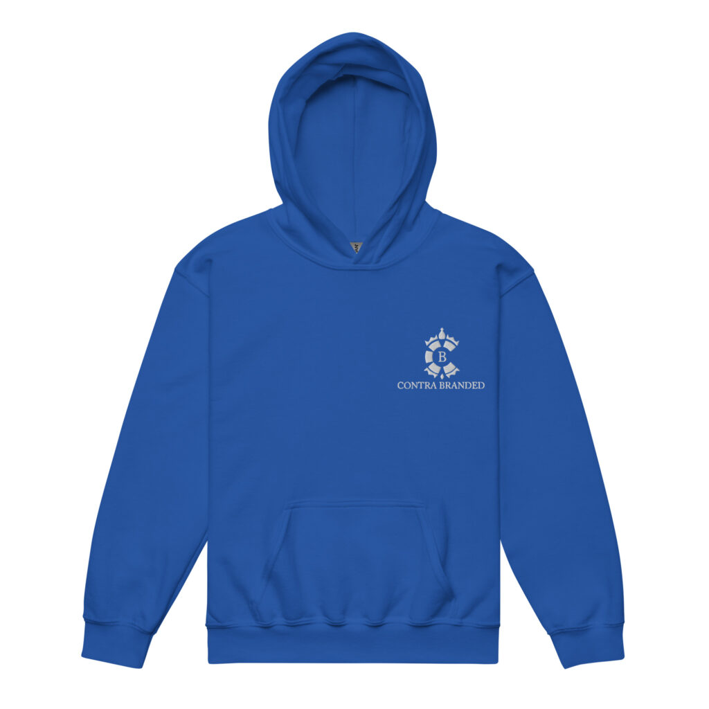 Royal Crest Badge Royal Blue Youth Hoodie — front view